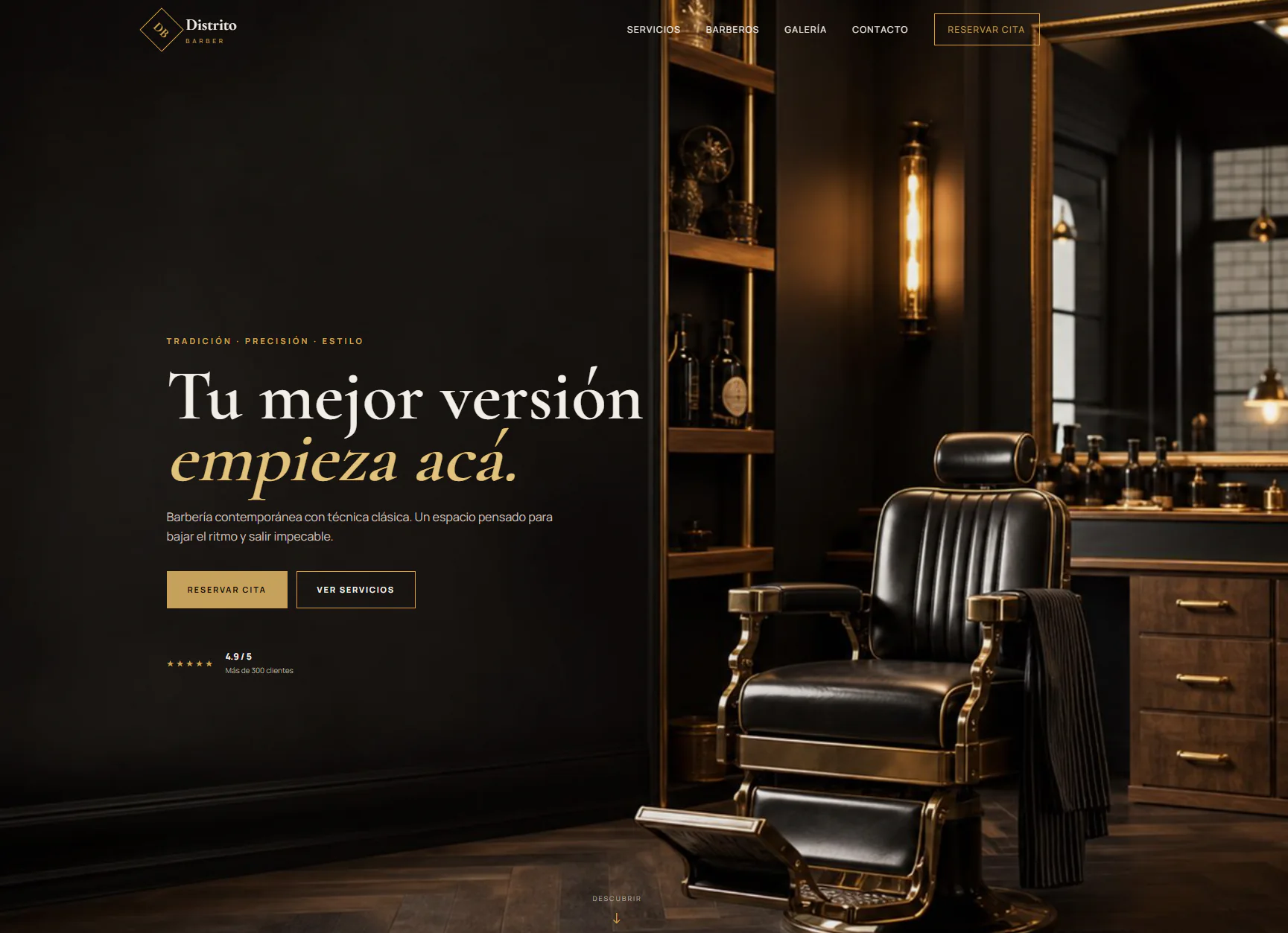 Sistema responsive de reservas Distrito Barber desarrollado por PixenWeb