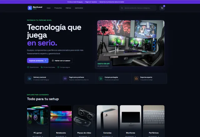 Tienda online de tecnología NextLevel Tech desarrollada por PixenWeb